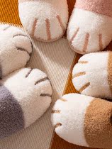 Japanese Cotton Slippers Women Winter Cute Cartoon Plush Warm Thick bottom Indoor lovers Home Cat Paw Winter Non-slip