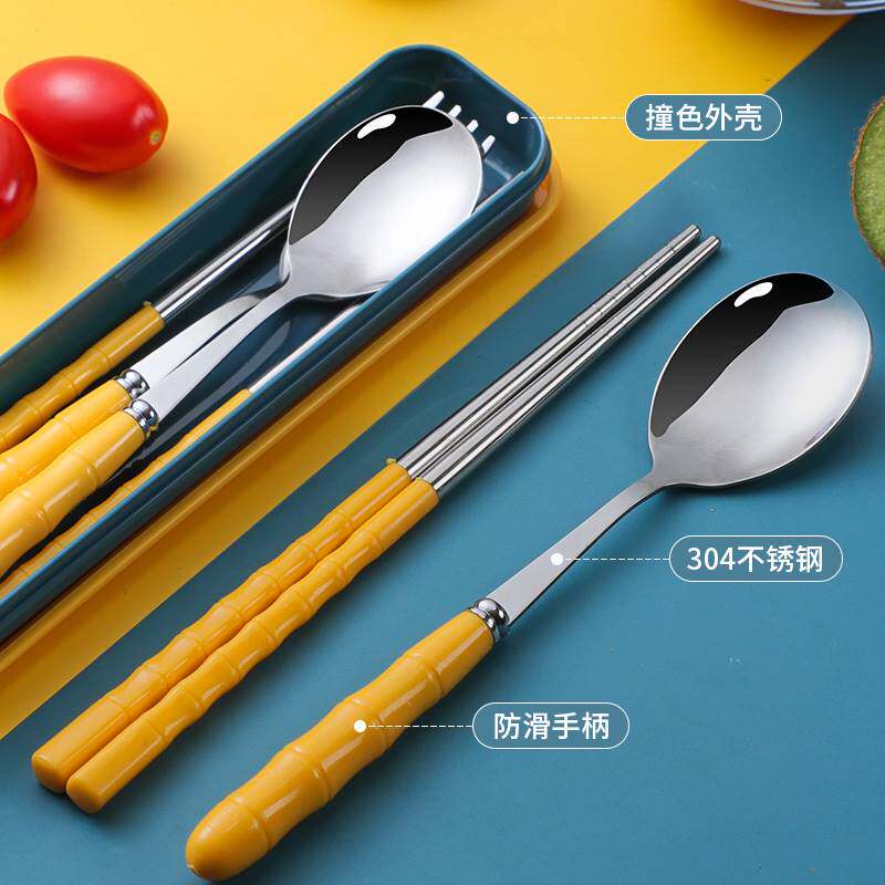 Stainless steel pieces storage chopsticks box single-packed human-packed spoon rusty set of learning to carry tableware for strangers with three sets of a cute pole