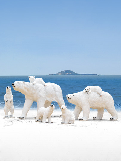 Simulated Polar Bear Ornaments, Outdoor Ocean Theme Park, Ice and Snow World Decoration, Fiberglass Animal Sculptures