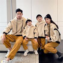 Baraba official flagship of Korea Autumn Winter New Han Splicing Lamb Sueder Family three or four Mother and Child