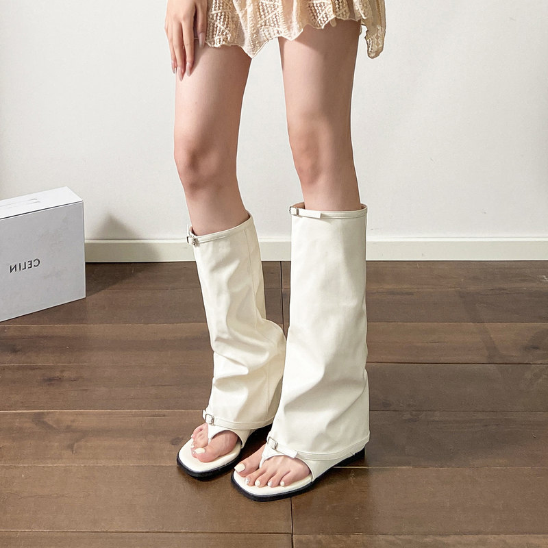 Sheepskin Version ~ Trendy Hollow-Out Sandals for Women, 2025 New Summer Flat-Soled Comfortable Fashion Open-Toe Long Boots