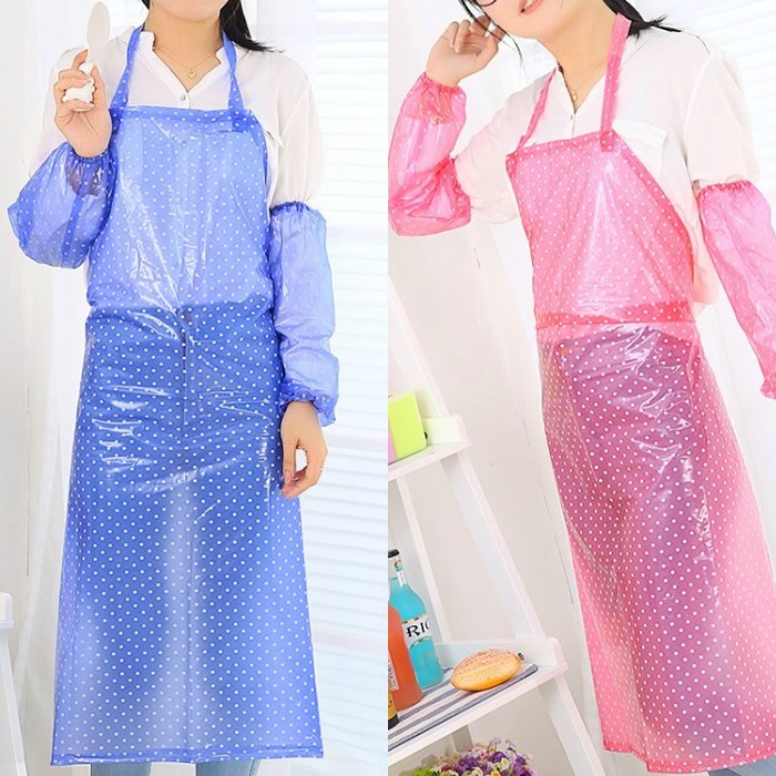 Waterproof oil-proof apron PVC nylon transparent points Waist Men and women Plastic sleeves Apron Suit Kitchen Home