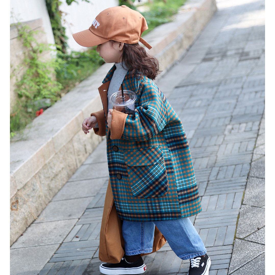 Han Edition Baby Children's Cashmere Coat Boy and Girls New Model Loose Middle-Sided Wool Cover Tide