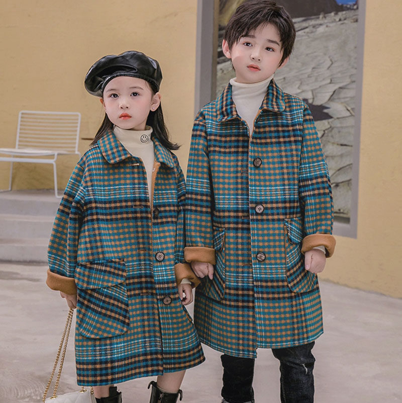 Retro - grand children's wool coat in 21 autumn and winter new small - tied girl hair coat