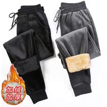 Gold velvet sports pants womens autumn and winter plus velvet thickened outerwear cotton trousers loose and thin casual trousers bundled foot guard trousers
