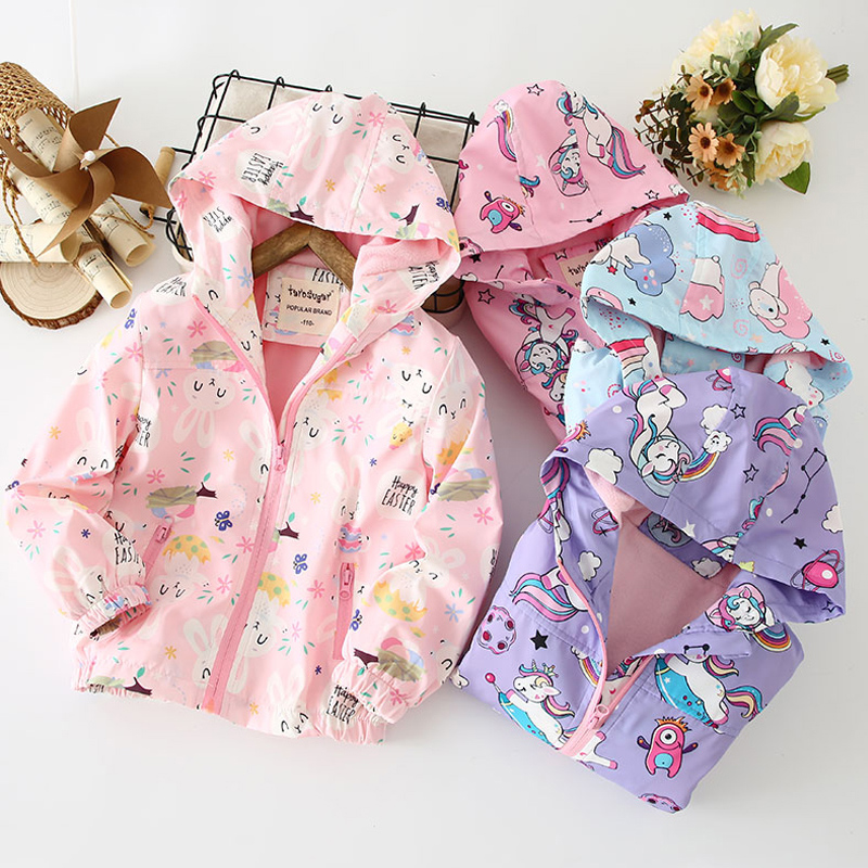 Middle school girls Western style hooded jacket thin velvet jacket little girl spring and autumn casual outer wear top waterproof windbreaker