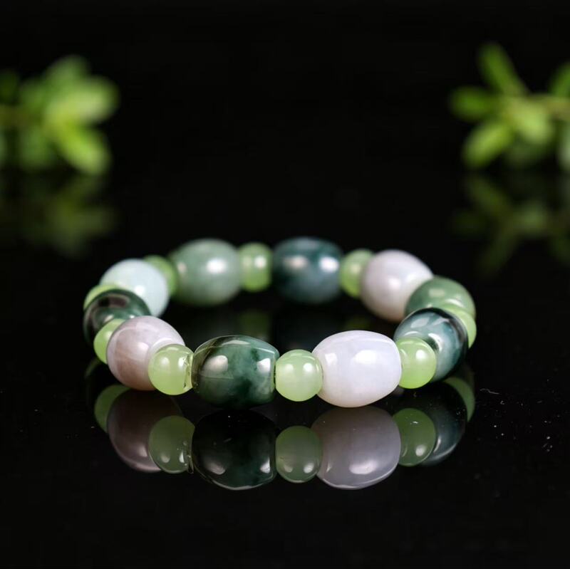 Natural A-Grade Jadeite Jade Flower Pattern Bracelet Pendant Bracelet for Men and Women, High-End Jewelry, Gift Jewelry, Jadeware