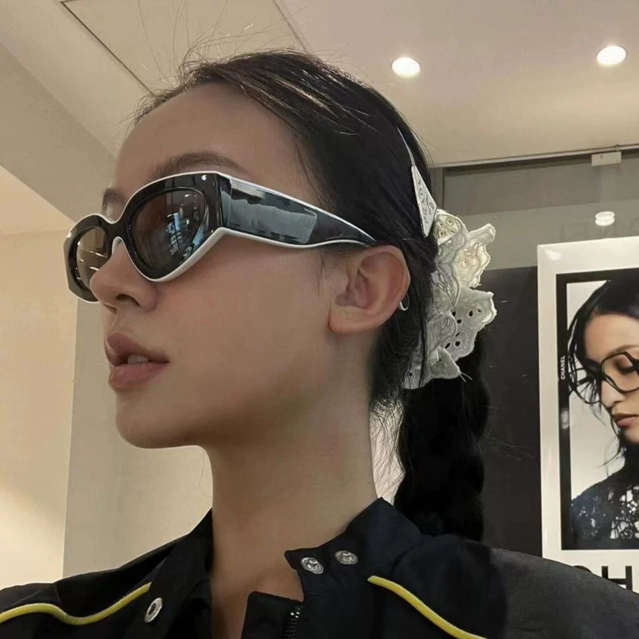 Очки солнцезащитные Xiaoxiang Home 6056 Cat Eyes Tea Color линзы узкая рамка женские корейская версия 24SS рама Panda Черный и белый