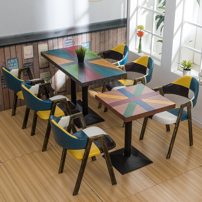 Bar Cafe Table and Chair Combination Retro Nostalgic Industrial Style Western Restaurant Milk Tea Shop Snack Bar Restaurant Table and Chair