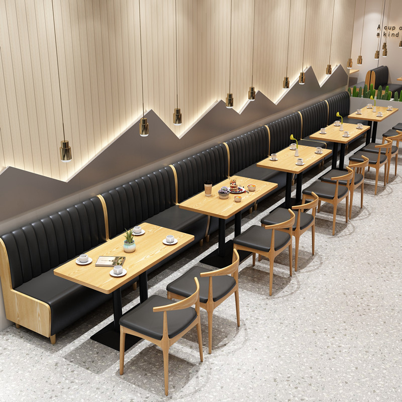 Customized western food cafe against the wall card seat sofa table and chair combination solid wood leisure restaurant milk tea dessert shop furniture