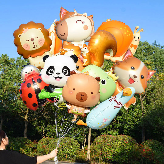 动物造型飘空铝膜气球户外活动婴儿宝宝绑腿充氦气可飞天卡通玩具