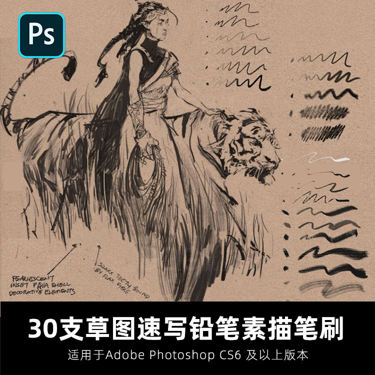 PS brush 30 sketches sketch sketch sketch with pencil charcoal sketch hand painting Procreate brush