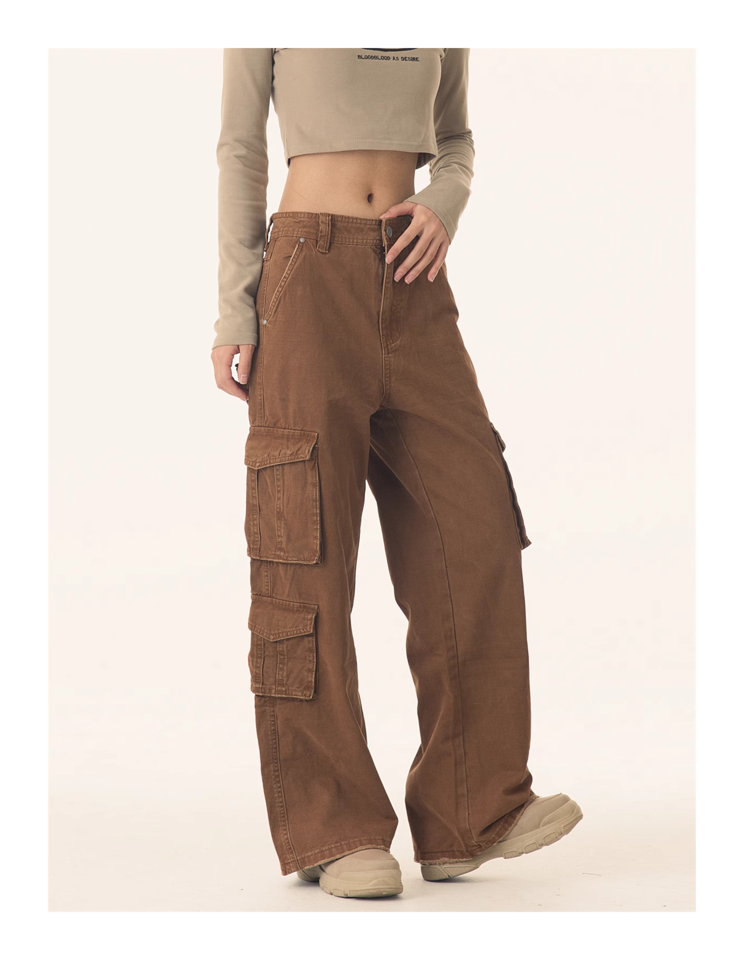 PEACEMARKET Autumn Winter Melad Washed Vintage Cargo Pants For Women Petite Tall Loose Jeans_voghion.com