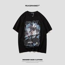 PEACEMARKET sub-wind retro American hiphop loose short sleeve T-shirt male and female dark vintage tide