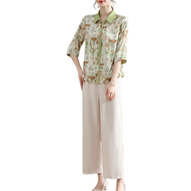 Yalu mother short-sleeved suit for women summer 2024 new fashionable thin lapel top and small shirt two-piece set