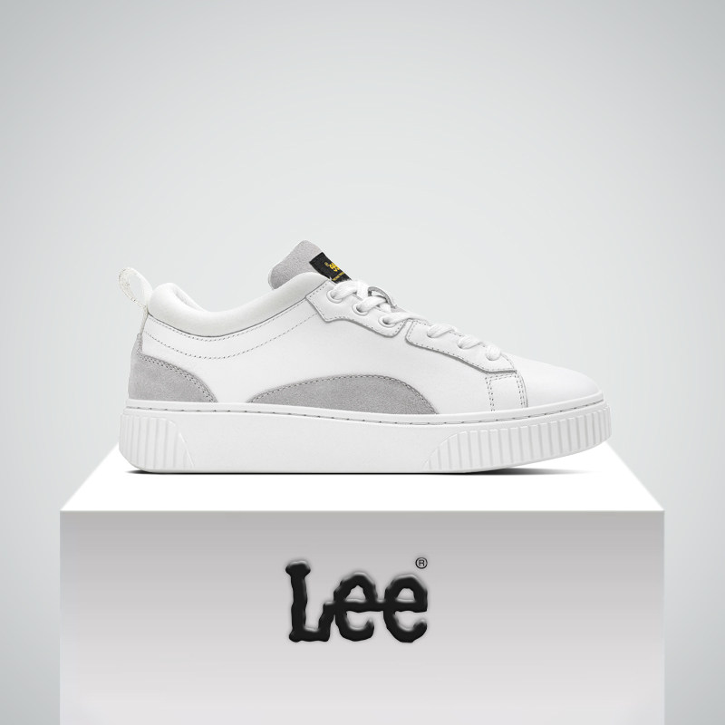 Lee men's shoes winter sneakers genuine leather men's casual flat casual shoes Korean style trendy all-match breathable white shoes