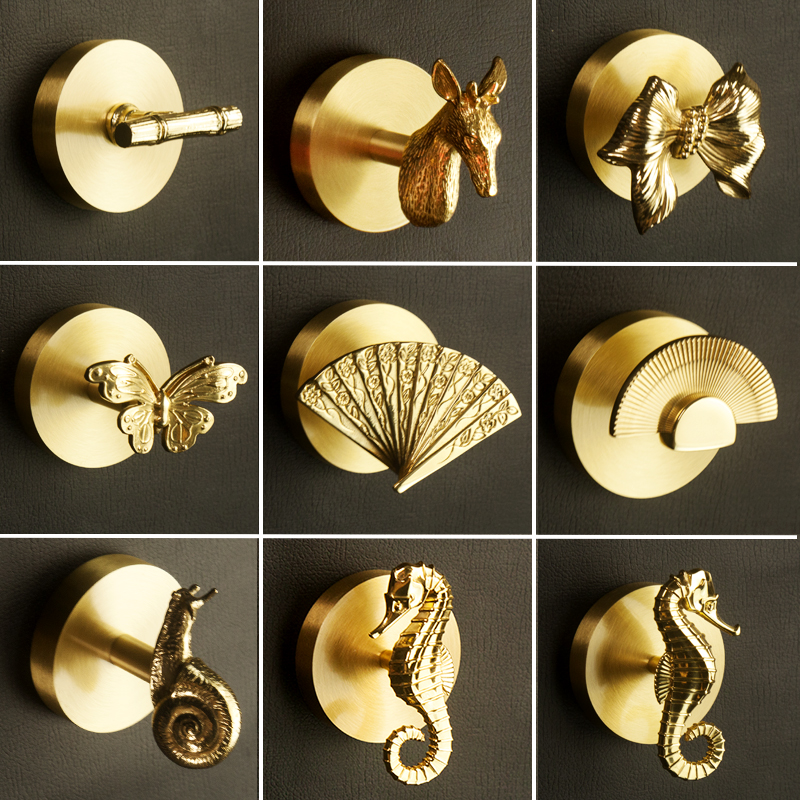 Nordic brass punch-free hook creative retro animal head coat hook wall decoration coat hook porch wall hanging