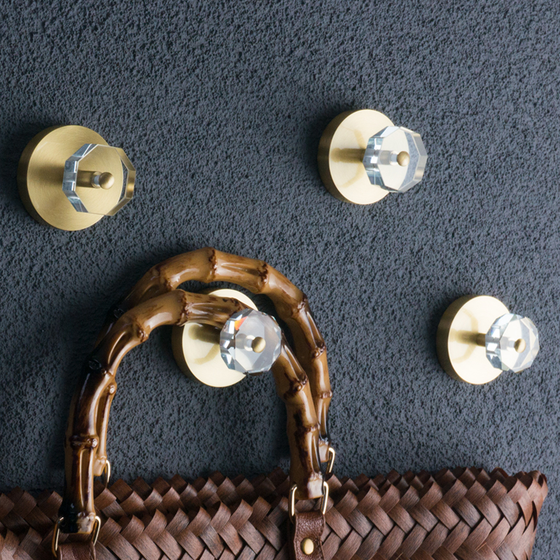 Aois crystal diamond glass brass hook free punch light luxury porch creative wall cloakroom coat hook