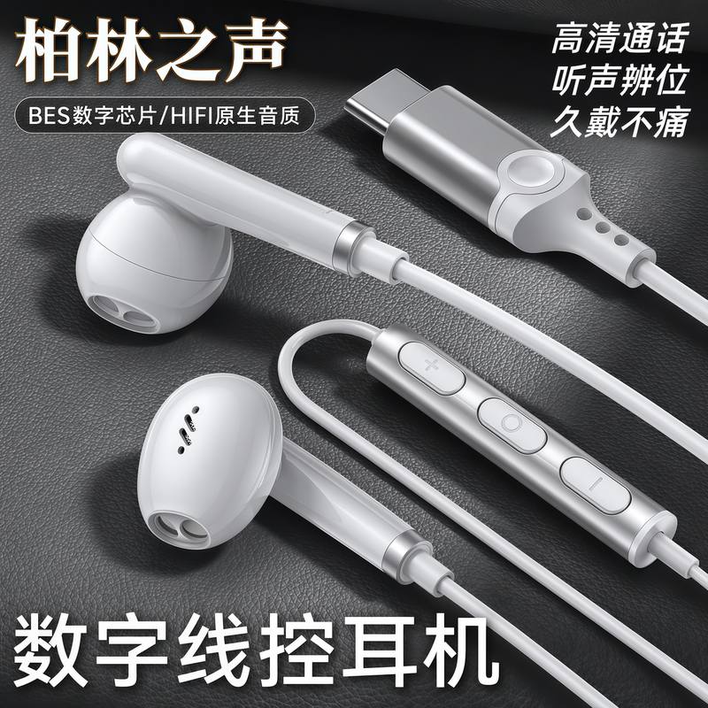 Berlin Sound Semi-In-Ear Wired Headphones with Type-C Interface for Karaoke, Recording, Gaming, Round Hole, Exclusive for Apple and Huawei Berlin Sound Semi-In-Ear Wired Headphones with Type-C Interface for Karaoke, Recording, Gaming, Round Hole, Exclusive for Apple and Huawei