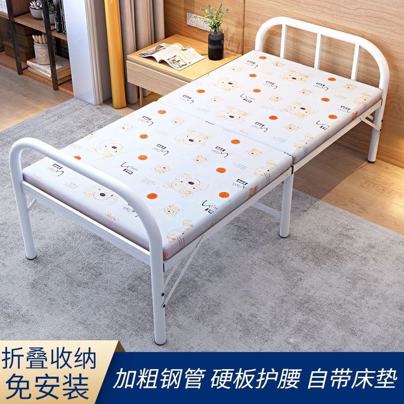 Folding bed Single home 1 m Width 2 m Long Easy Double 5 Lunch Break Small Iron Rental House Can Children Become Double Poo-Taobao