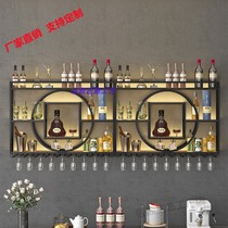 Restaurant wrought iron wall-mounted wine rack commercial bar luminous wine display stand goblet upside-down storage wine cabinet customization