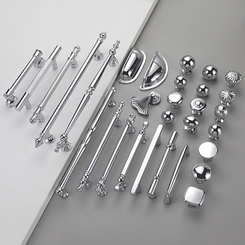 High-End Silver Handle, Modern Minimalist Cabinet Drawer Wardrobe Door Handle, Bright Chrome Semi-Circular Handle, Single-Hole Hardware