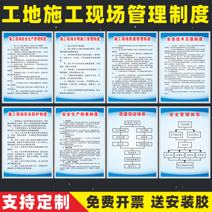 Construction Site Safety Management System Signs, Civilized Construction Safety Production System, Protective Warning Signs, Unauthorized Persons Keep Out on Construction Site, Quality and Technical Briefing Signs, Eight Major Personnel Positions