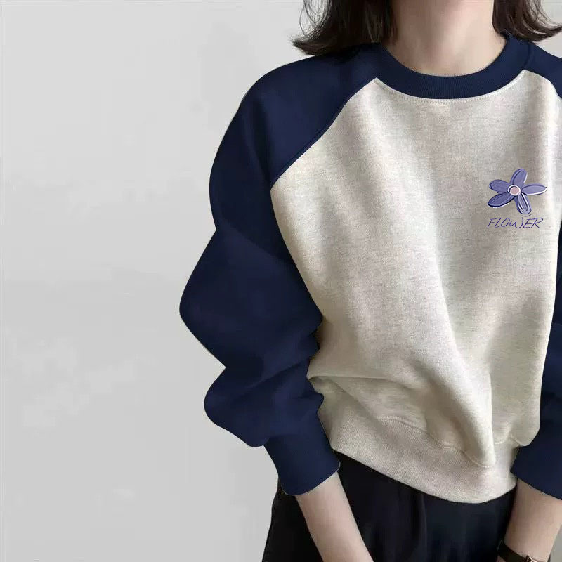 Women's 2026 Autumn/Winter Round Neck Color-Block Vintage Sweatshirt Casual Long Sleeve Versatile Short Pure Cotton Top for Petite Figures Women's 2026 Autumn/Winter Round Neck Color-Block Vintage Sweatshirt Casual Long Sleeve Versatile Short Pure Cotton Top for Petite Figures