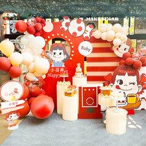 Buerjia cute red baby girl one-year-old hundred-day feast children and girls birthday decoration scene layout background wall