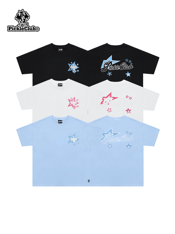 Lbpc【Star Ghost】Cool Embroidered Print Couple Short Sleeve T-Shirt Unisex Loose Spring/Summer Hip Hop
