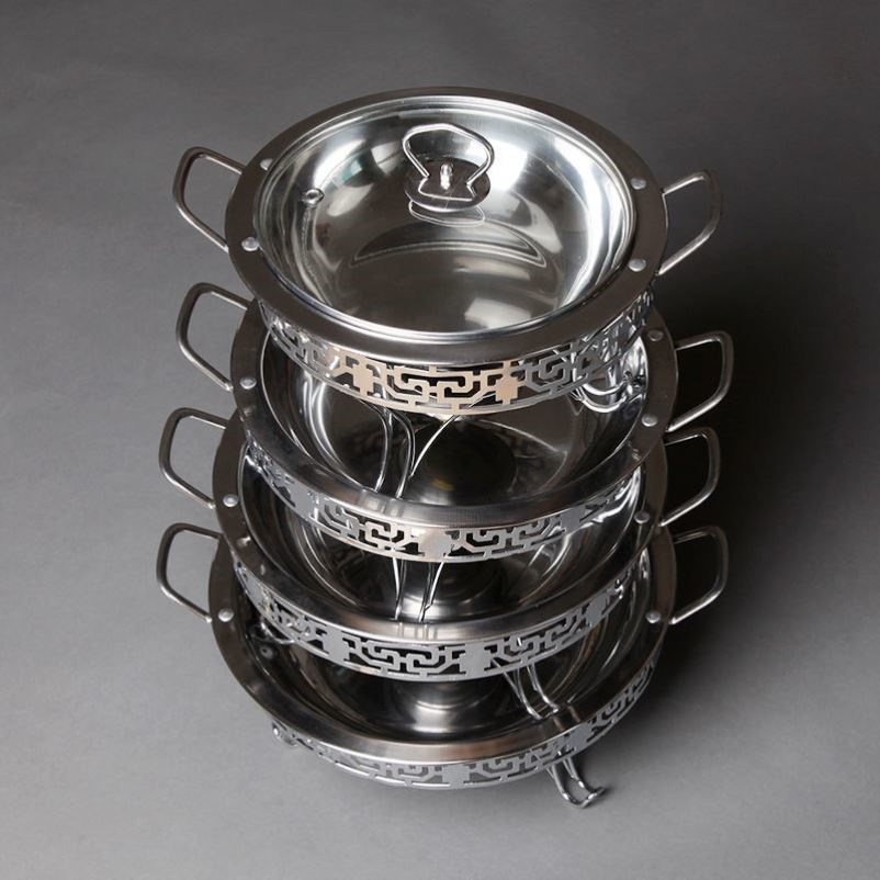 Fried Chicken Pan Stainless Steel Paparazzi Flat Bottom Wide Side Alcohol Stove With Lid Insulated Dry Pan Dish Crawfish Seafood Small Hot Pot