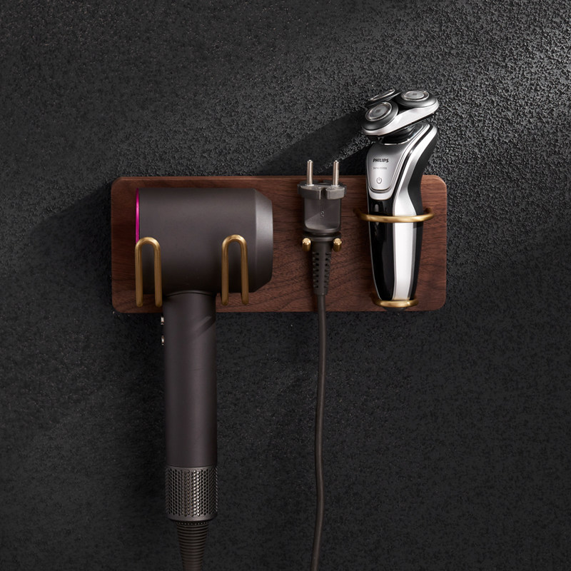 Black Walnut Hair Dryer Shelf Free Punch Hair Dryer Bracket Powder Room Hair Dryer Rack Wall Mounted Hair Dryer Rack