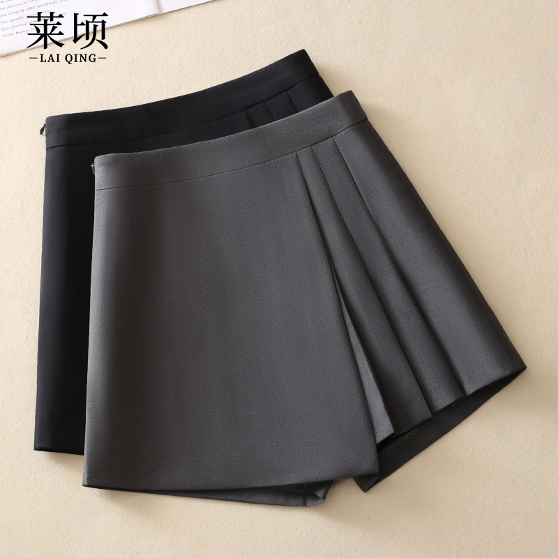 Gray Suit Skirt Shorts for Women, 2026 Spring and Summer, High-Waisted, Elegant Pleated Skirt, Irregular Casual A-Line Shorts