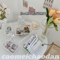 ins Korean wind unstamped minimalist containing basket Dormitory Tabletop Decorative Pendulum with iron art Mini shopping cart