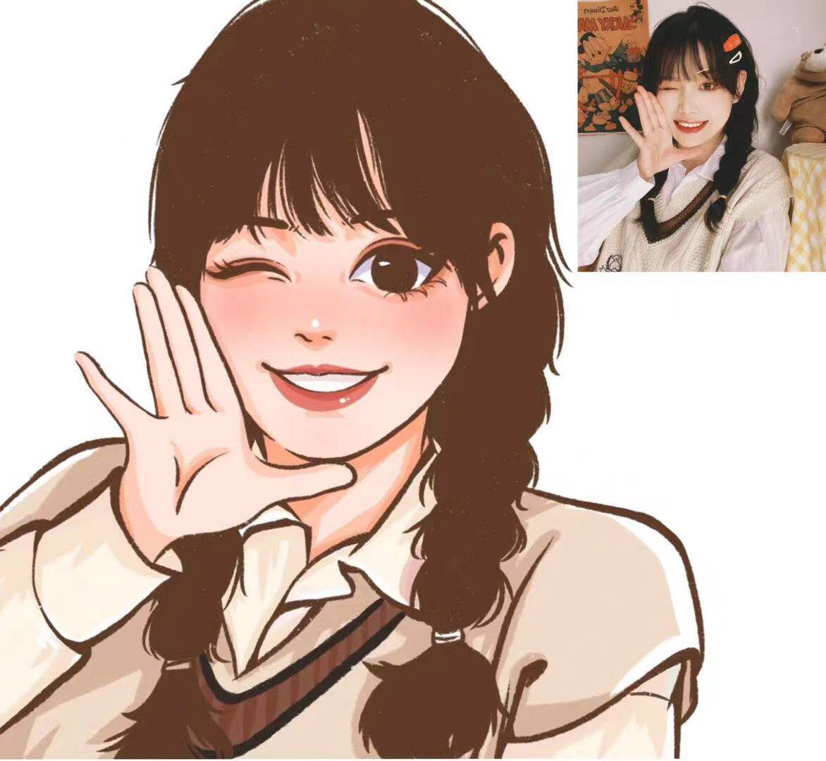 Q version of wechat couple avatar artist invite draft wedding live photo to cartoon comic design hand-painted customization