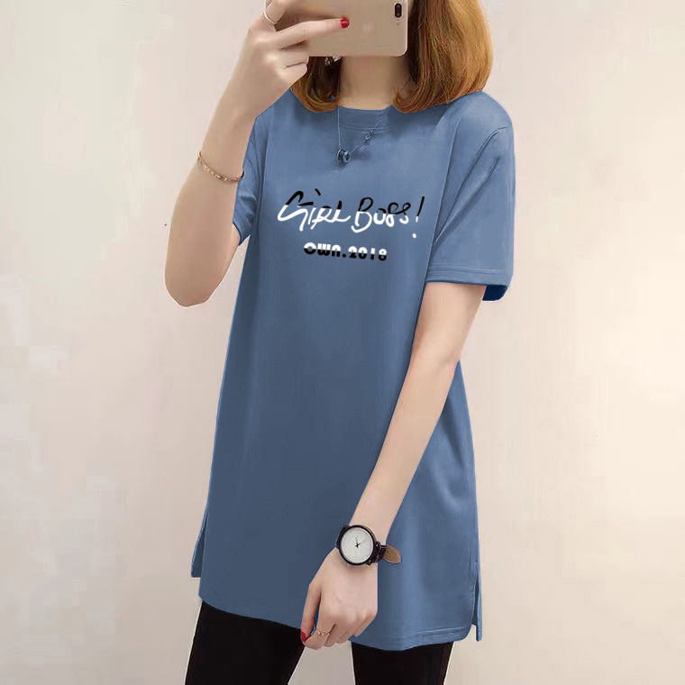 100% Pure Cotton Women's T-Shirt, Summer Casual Korean Style, Loose Fit, Slimming, Stylish, Mid-Length, Plus Size, Covers the Body
