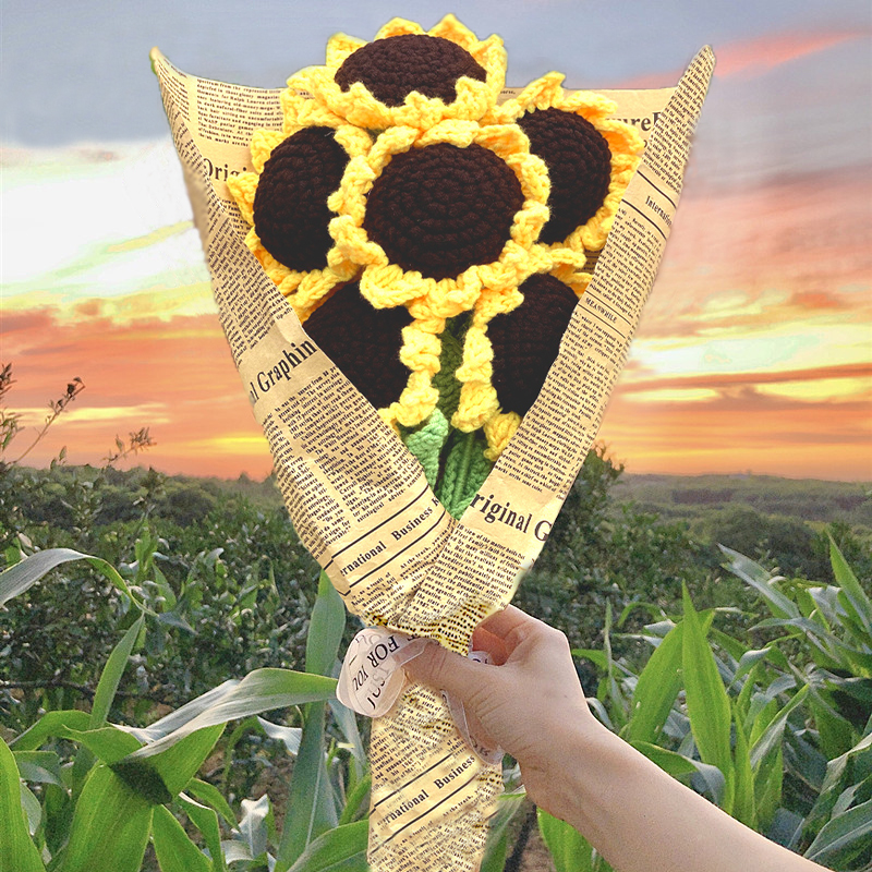 Wool hand-knitted crochet hook thread production tulip sunflower bouquet diy material package practical gift