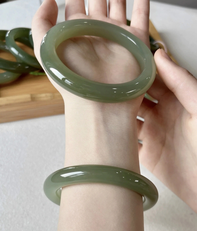 Xinjiang Hotan Jade Lake Green Bracelet for Women, Flat Bar Green Jade Bracelet, Girl's Jade Bracelet, Gift for Friends