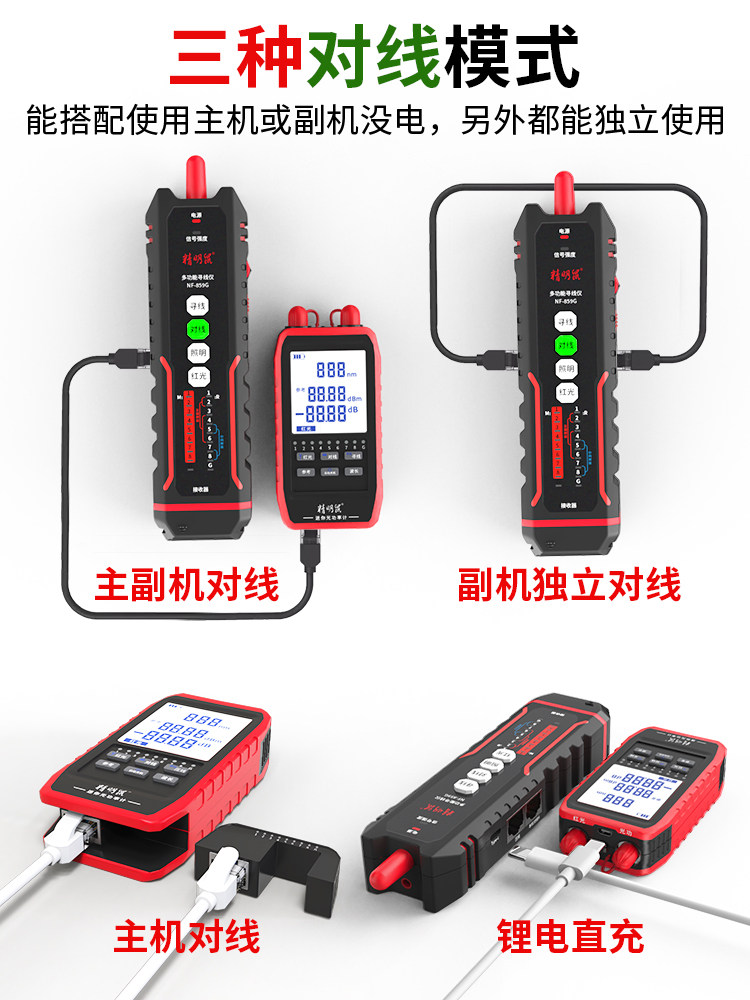 Smart Mouse Nf-859Gh Network Cable Tester Anti-Interference Network Cable Line Checker Rechargeable Optical Power Red Light Single Head