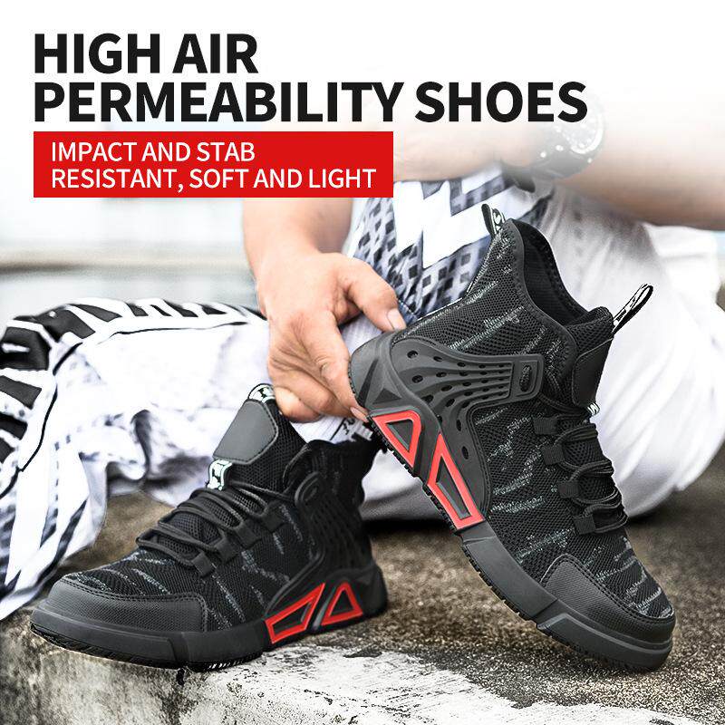 Shoes men's high tube labor insurance work anti-smashing safety steel 2021 new penetrating breathable casual spring all-match net red head