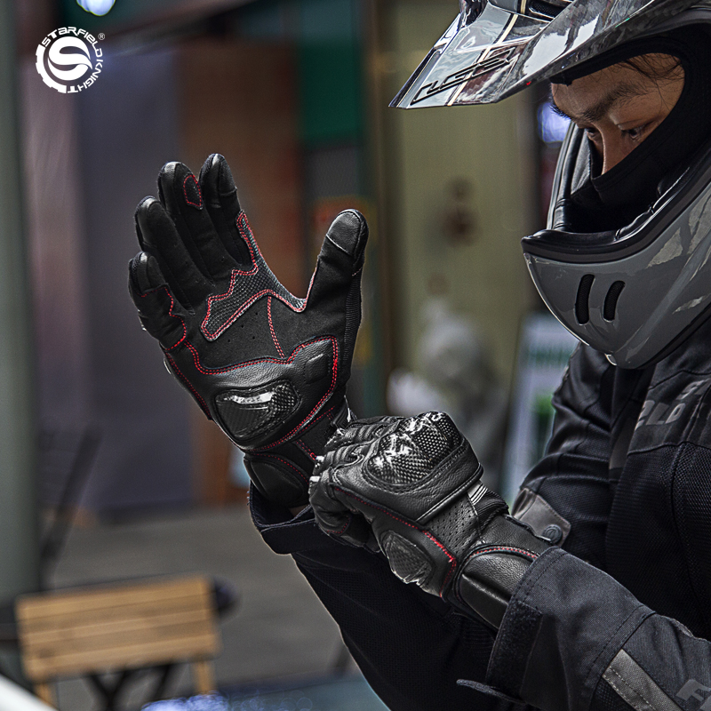 Starknight Rider Locomotive Riding Gloves Summer Carbon Fiber Locomotive leather racing gear Anti-fall breathable Four Seasons