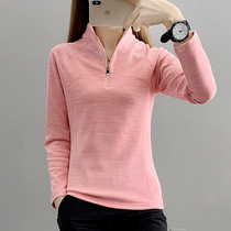 Autumn and winter womens thin fleece quick-drying T-shirt breathable quick-drying womens outdoor fleece clothing womens running sports bottoming shirt T-shirt