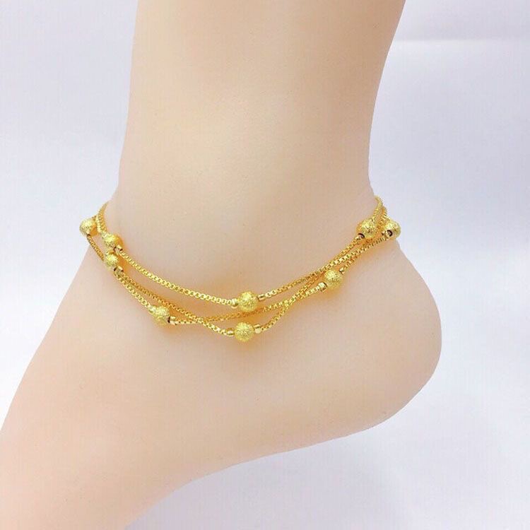 Hong Kong Genuine Gold-Colored Anklet for Women, Lucky Fortune Beads, Adjustable Gold-Colored Anklet with Heart-Shaped Sand Gold Anklet, Gift Hong Kong Genuine Gold-Colored Anklet for Women, Lucky Fortune Beads, Adjustable Gold-Colored Anklet with Heart-Shaped Sand Gold Anklet, Gift