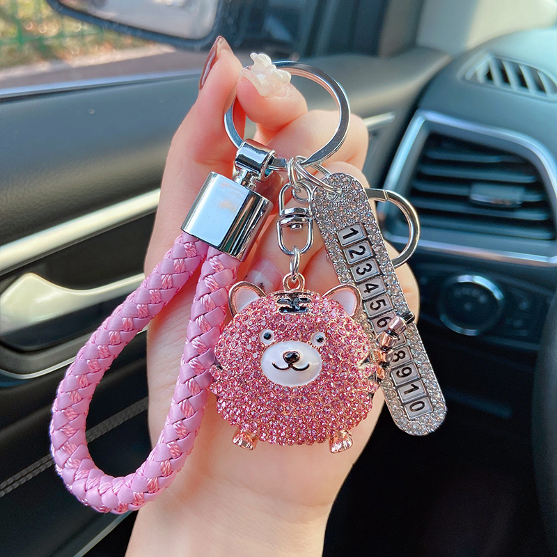 Cute Ingot Tiger Keychain with Diamond-Encrusted Zodiac Number Plate, Anti-Lost Car Key Chain, Couple's Personalized Year of the Tiger Pendant Cute Ingot Tiger Keychain with Diamond-Encrusted Zodiac Number Plate, Anti-Lost Car Key Chain, Couple's Personalized Year of the Tiger Pendant