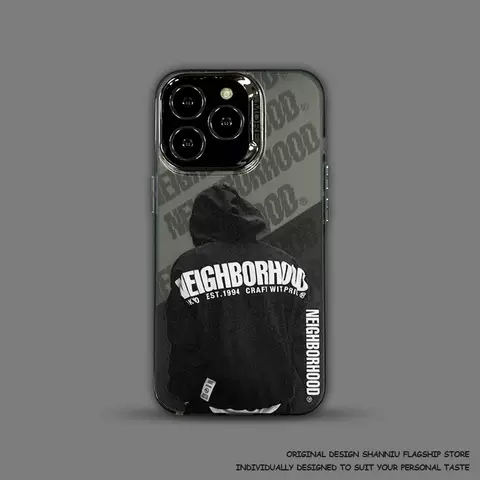 NBHD Grayscale Hoodie Design Metal Bumper Kickstand – iPhone 16, iPhone 15, iPhone 14, iPhone 13, iPhone 12