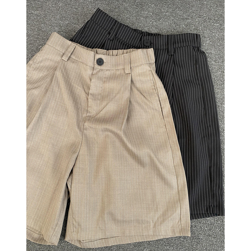 American-Style Pleated Retro Striped Textured Suit Shorts for Men, Cleanfit Straight Loose Versatile Casual Five-Point Shorts American-Style Pleated Retro Striped Textured Suit Shorts for Men, Cleanfit Straight Loose Versatile Casual Five-Point Shorts