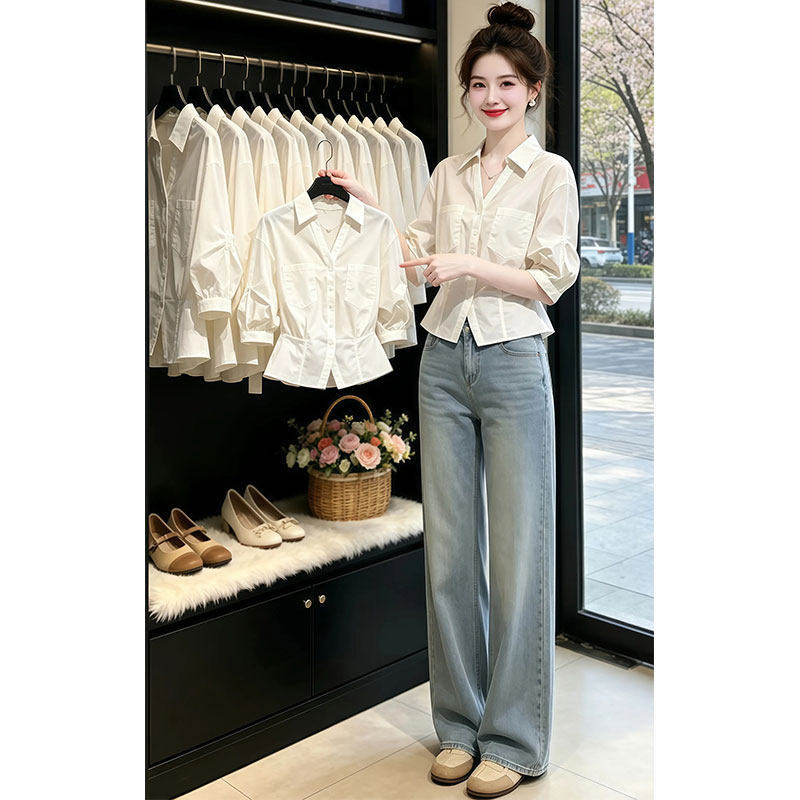 2026夏季新款高级感白色衬衫女独特时尚洋气休闲漂亮收腰衬衣女装