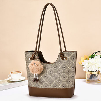 Large-Capacity Retro Color-Block Bucket Bag Women's Tote Bag 2025 New Model Mom's Commuter Handbag Underarm Shoulder Bag