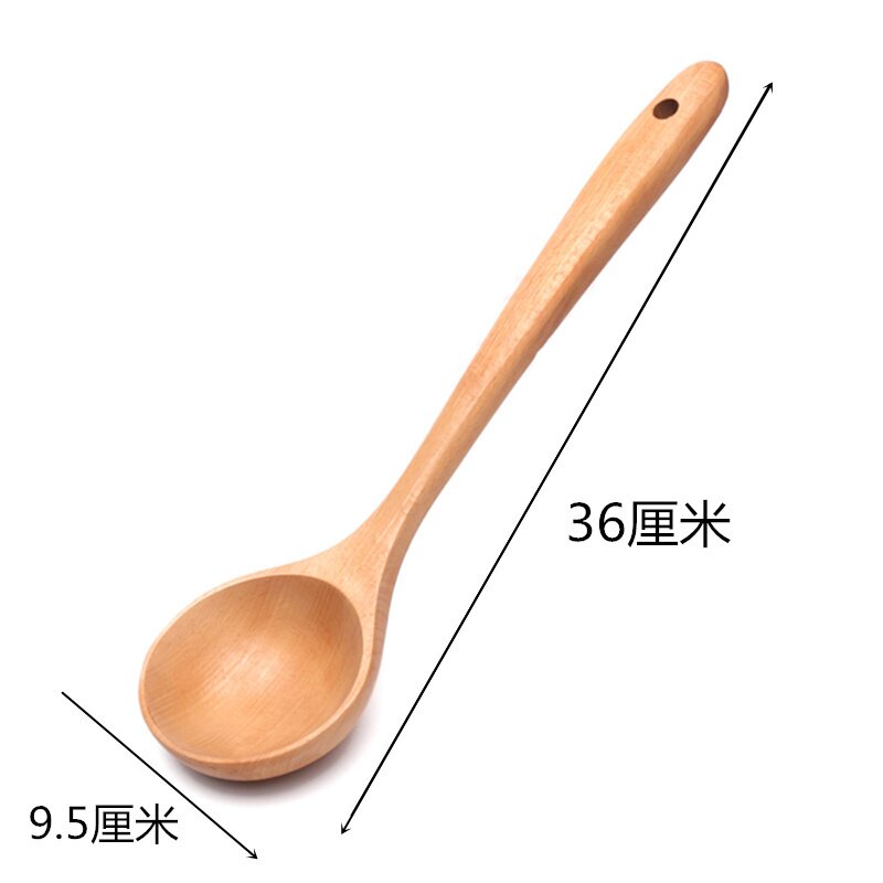 Thickened wooden wooden spoon long handle household porridge spoon porridge spoon kitchen large wooden spoon straight curved handle soup spoon