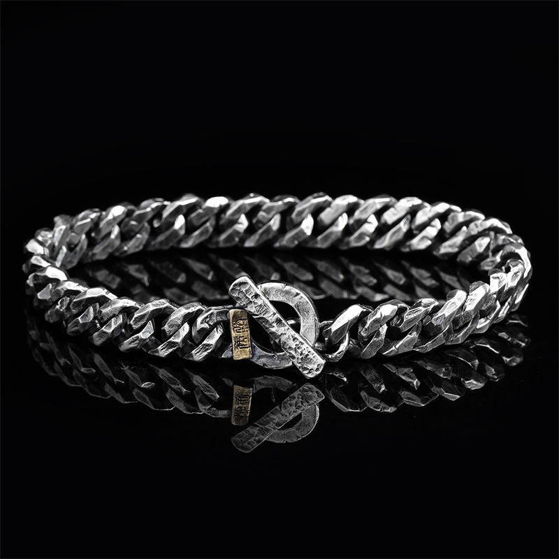 Xiran Original Design High-End Unisex 8.5mm Cuban Chain Men's 925 Silver Couple's Handmade Engraved Fine Bracelet